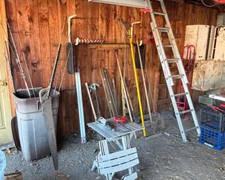 Yard, garden, fishing poles, extension ladders