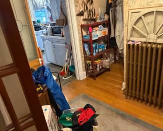 Military trucker hats, shelving, decor