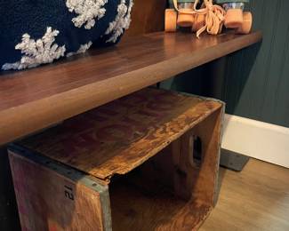 Vintage Wooden Box, Roller Skates, Bench
