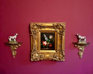 Wall shelf and Staffordshire style dogs