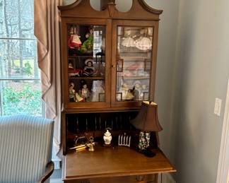 Very nice serpentine slant front bookcase desk