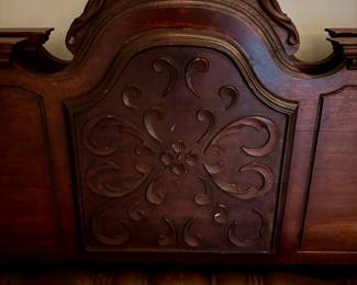 One of a pair of twin beds, with rails