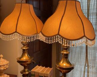 Pair of brass lamps