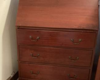 Vintage Wooden Drop-front Secretary Desk with three drawers