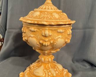 Baroque-style ceramic candy dish/compote with lid