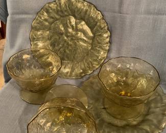 Gorgeous green glass dessert set of small plates and compote cups