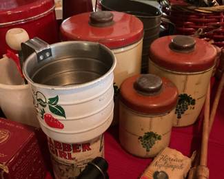Vintage red and white kitchen collection - canisters