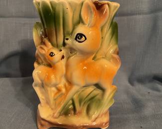 Precious doe and fawn vase or planter