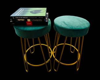 Pair green counter height stools