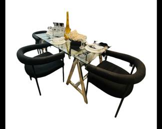 Glass top dining table w/ boucle chairs