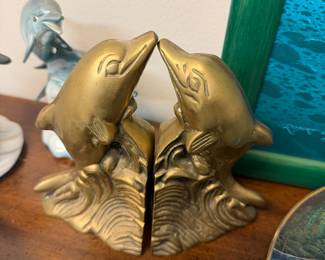brass dolphin bookends