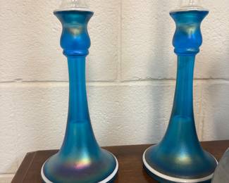 Dugan Diamond Mae West Celeste glass candleholders