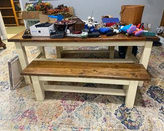 Heavy farm table with 2 benches 