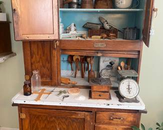 Great Hoosier cabinet. With all kind of goodies displayed. 