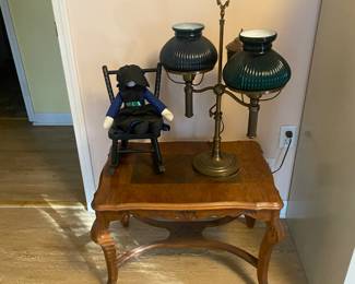 Vintage table with oil lamp converted to electric 