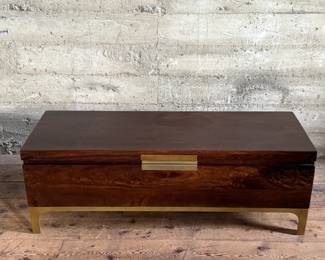 This lot features a modern provincial style flip top trunk, made of mango wood. This chest measures, 17.5” H x 51” W x 18” D.

