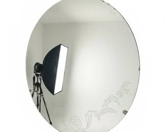 Vintage Frameless Round Wall Mirror with Floral Etching