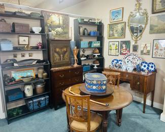 Painted Folk Art Boxes, Folk Art Carved Canes, Period furniture. Southern Pottery, Listed South Carolina Artist. 