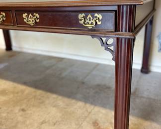Sligh Chippendale-style Mahogany Writing Desk, With Tooled Leather Top