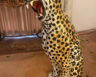 Vintage Hand Painted Glazed Terracotta Leopard