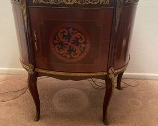 *Pair of Louis XVI style Marble Top commode with Marquetry Inlay & Ormolu Mounts
