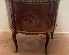 *Pair of Louis XVI style Marble Top commode with Marquetry Inlay & Ormolu Mounts