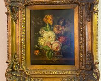Dutch Style Vintage Oil Floral 10" x 8" Hand Carved Wood Frame