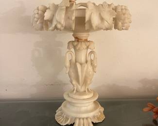 Large Italian Carved Alabaster Compote with Birds & Fruit