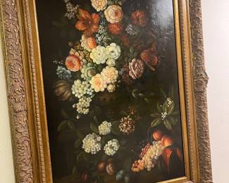 Dutch Style Vintage Oil Floral "36 x 24" on Canvas Vintage Frame