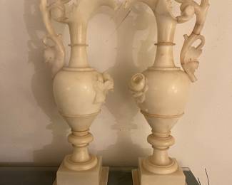 Pair of Italian Carved Alabaster Ewers