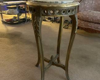 French Regency Style Giltwood Pedestal Table, Marble Top