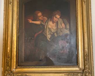 French Romantic Scene Oil on Metal 16" x 12"