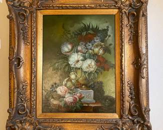 Dutch Style Vintage Oil Floral 16" x 12" Hand Carved Wood Frame