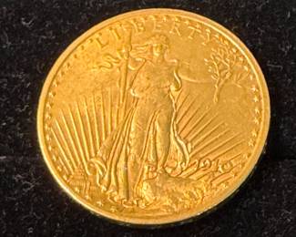 1910 $20 St. Gaudens Gold Double Eagle Coin 