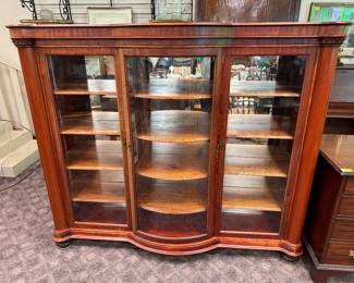 Beautiful Curved Glass Mahogany Triple Bookcase