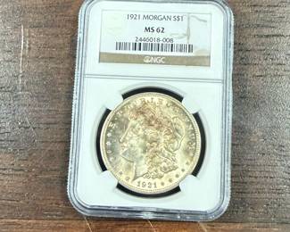 1921 Morgan Silver Dollar - NGC MS62