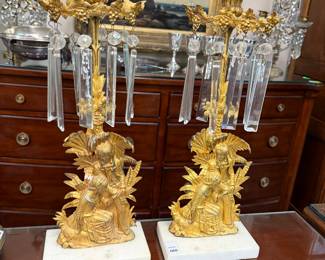Pair of Gilt Girondoles w/ prisms