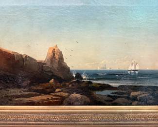 Detail of Ships at Sea and Coastline