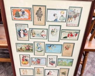 Framed Antique Postcard Collection of Various Holiday Cards
