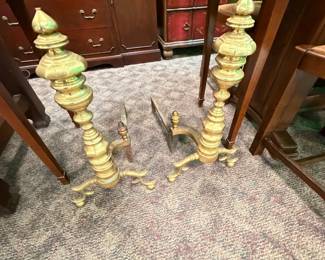 Pair HEAVY Federal Beehive Style Brass Andirons