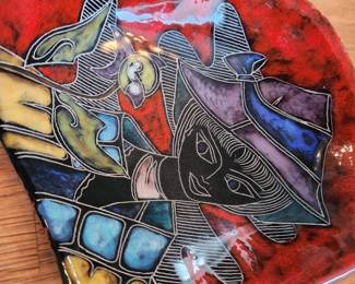 Unique Leather and Ceramic Dish - 'Marcello'. 