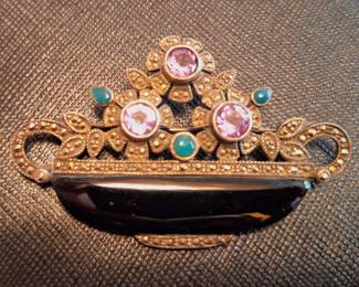 Vintage Sterling Brooch with Onyx, Amethyst and Marcasite. Oh, Yeah! 