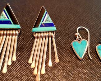 Native American  Turquoise and Sterling Earrings. 