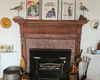 19th Century Solid Brass Andirons & Smith & Hawken Copper Ash Pot