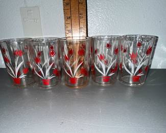5 Red Tulip Juice Glasses $10.00