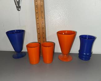 Anchor Hocking Tangerine and Blue Rainbow Ridged Glasses $15.00