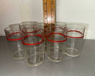 7 Red and Black Ring Juice Glasses $14.00