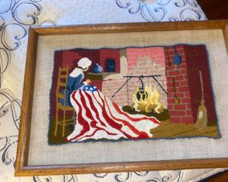 Betsy Ross needlepoint framed 