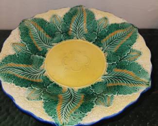 Wedgwood majolica plate in the vibrant cauliflower or cabbage leaf pattern