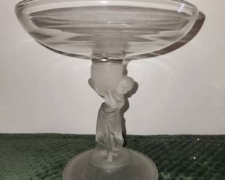Gillinder & Sons clear glass compote serving dish with a frosted child figure pedestal base